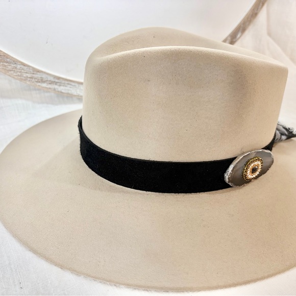 Black Italian suede, Agate Crystal with rhinestone gem: Hat Band - Picture 2 of 10